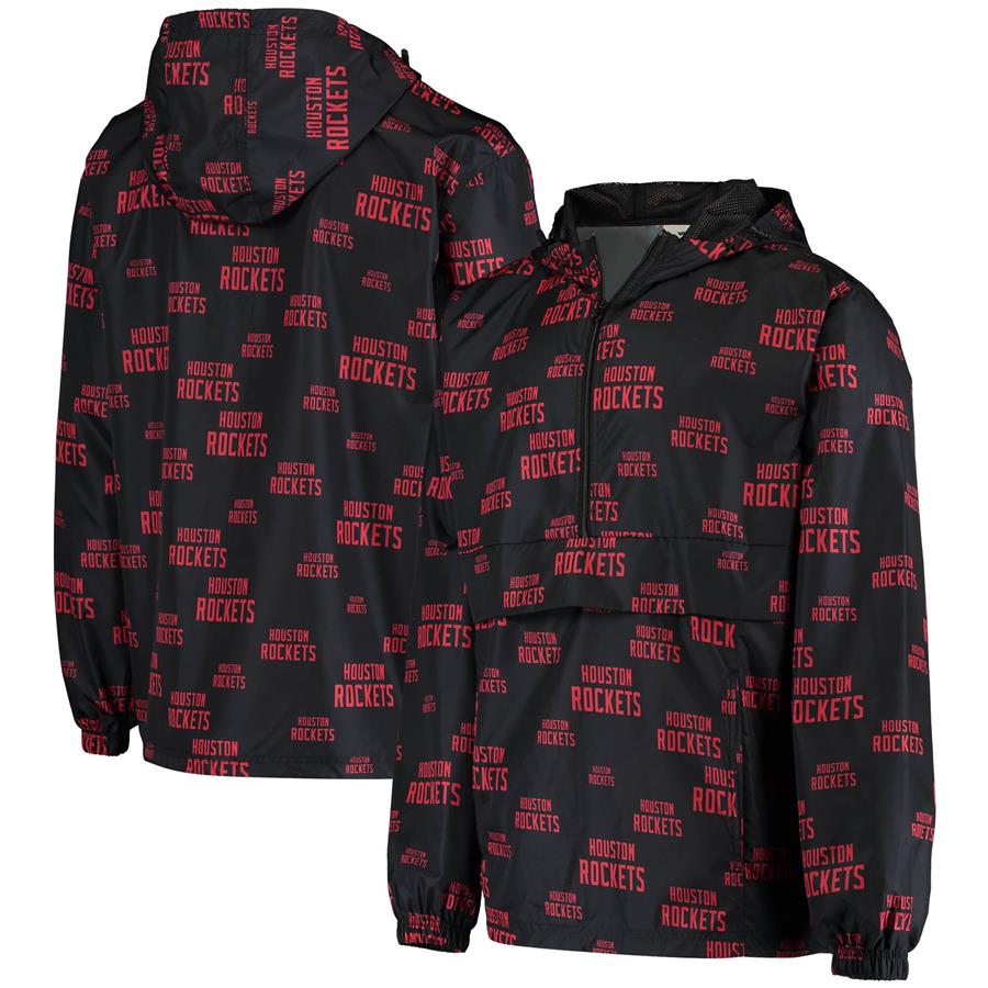 Houston Rockets Fanatics Branded All-Over Workdmark Half-Zip Hoodie Anorak Jacket - Black