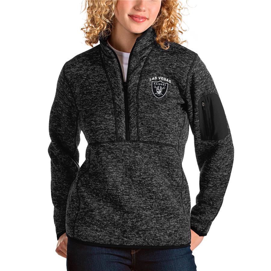 Las Vegas Raiders Antigua Women's Fortune Half-Zip Pullover Jacket - Heather Black