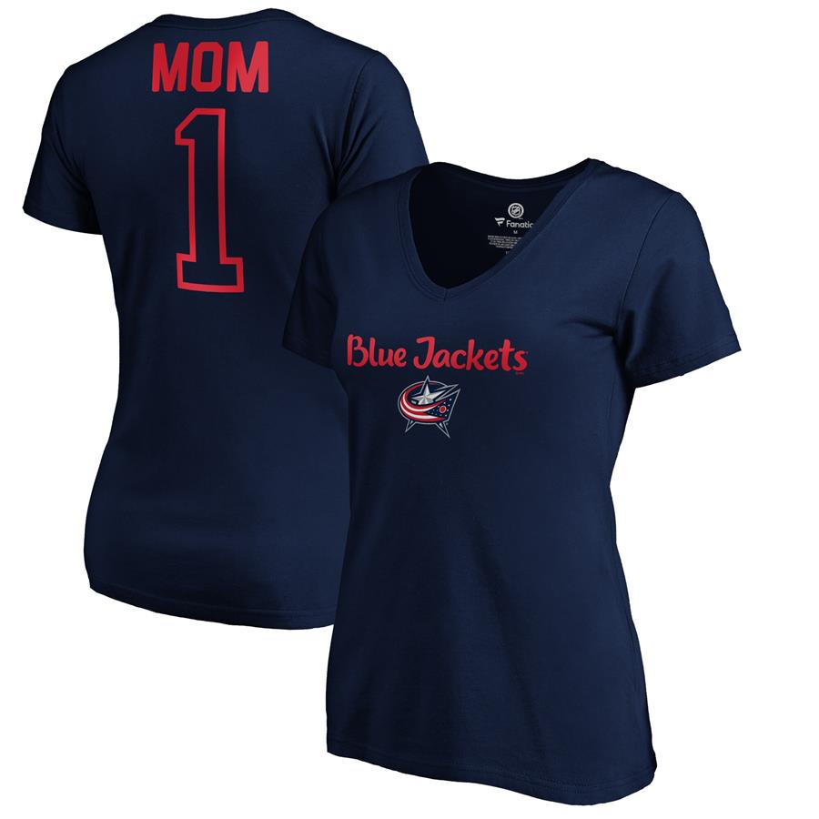 Columbus Blue Jackets Fanatics Branded Women's #1 Mom V-Neck T-Shirt - Navy