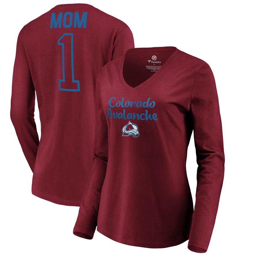 Colorado Avalanche Fanatics Branded Women's #1 Mom V-Neck Long Sleeve T-Shirt - Burgundy