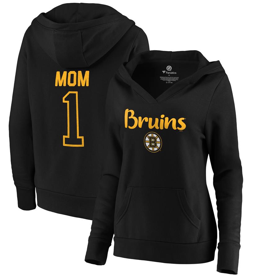 Boston Bruins Fanatics Branded Women's #1 Mom V-Neck Pullover Hoodie - Black