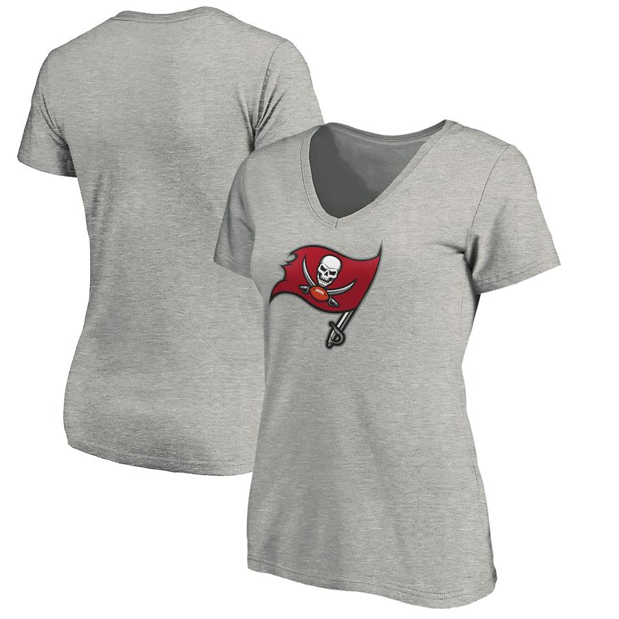 Tampa Bay Buccaneers NFL Pro Line by Fanatics Branded Women's Primary Logo V-Neck T-Shirt - Heather Gray