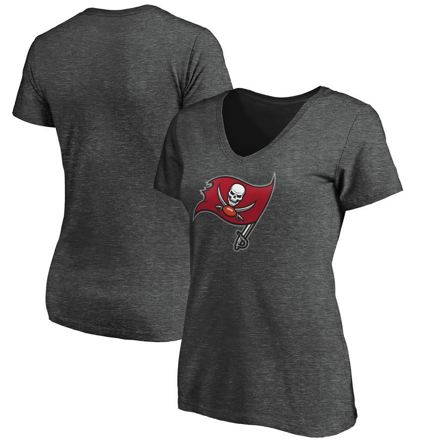 Tampa Bay Buccaneers NFL Pro Line by Fanatics Branded Women's Primary Logo V-Neck T-Shirt - Heather Gray