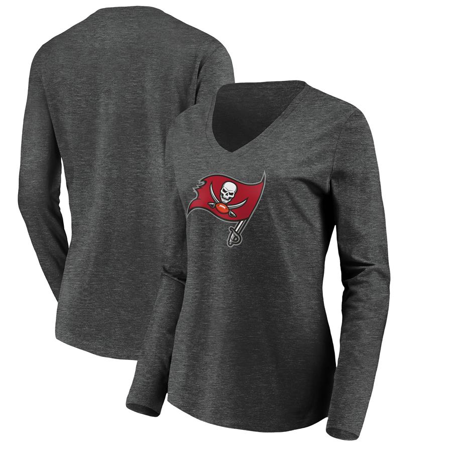 Tampa Bay Buccaneers NFL Pro Line by Fanatics Branded Women's Primary Logo Long Sleeve V-Neck T-Shirt - Heather Gray