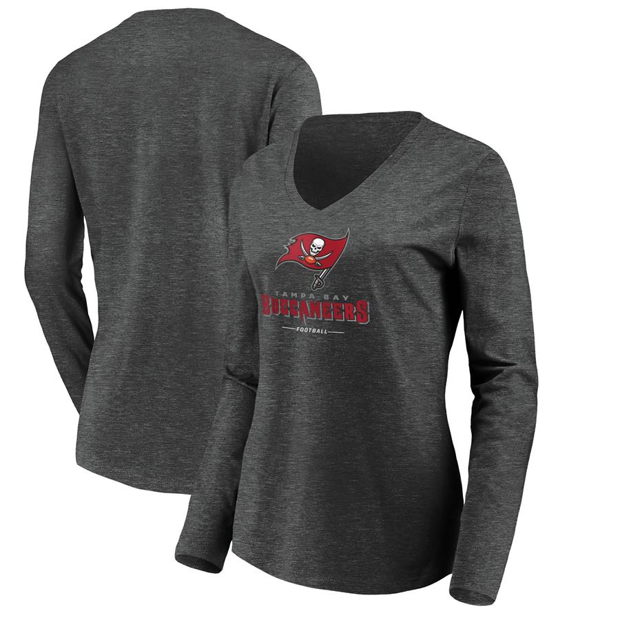 Tampa Bay Buccaneers NFL Pro Line by Fanatics Branded Women's Team Lockup Long Sleeve V-Neck T-Shirt - Heather Gray
