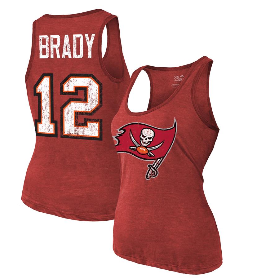 Tom Brady Tampa Bay Buccaneers Fanatics Branded Women's Name & Number Tri-Blend Tank Top - Heathered Red