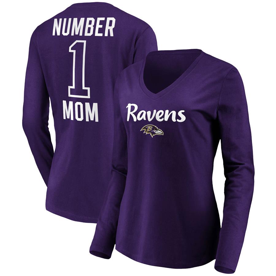 Baltimore Ravens Fanatics Branded Women's #1 Mom Long Sleeve V-Neck T-Shirt - Purple