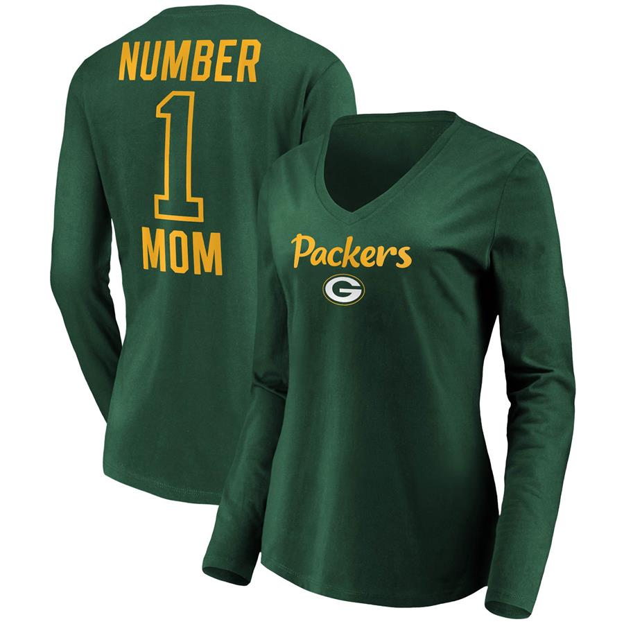 Green Bay Packers Fanatics Branded Women's #1 Mom Long Sleeve V-Neck T-Shirt - Green