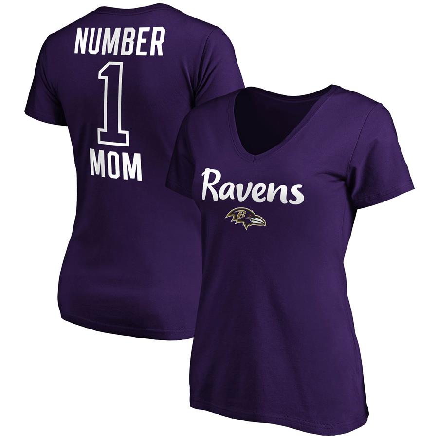 Baltimore Ravens Fanatics Branded Women's #1 Mom Team Logo V-Neck T-Shirt - Purple