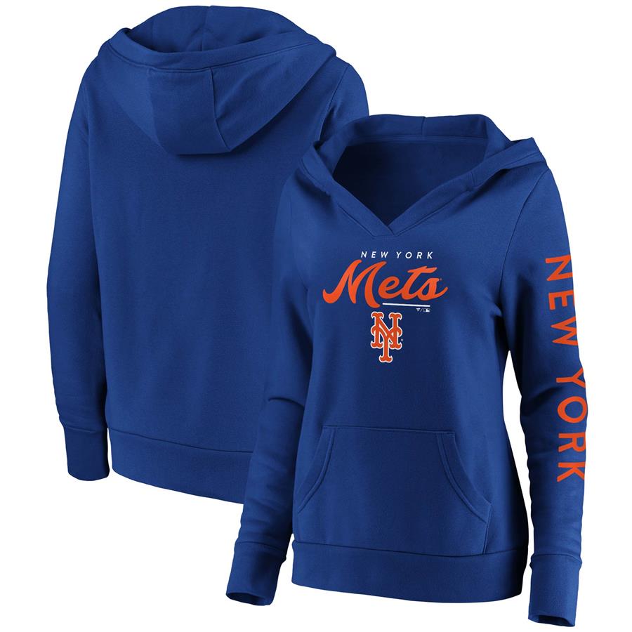 New York Mets Fanatics Branded Women's Core High Class Crossover Pullover Hoodie - Royal
