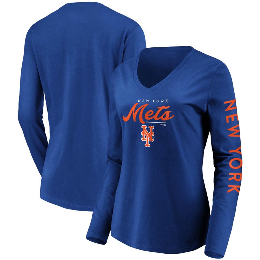 New York Mets Fanatics Branded Women's Core High Class Long Sleeve V-Neck T-Shirt - Royal