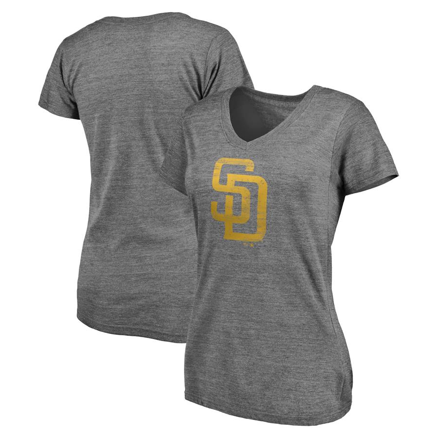 San Diego Padres Fanatics Branded Women's Core Weathered Tri-Blend V-Neck T-Shirt - Heathered Gray