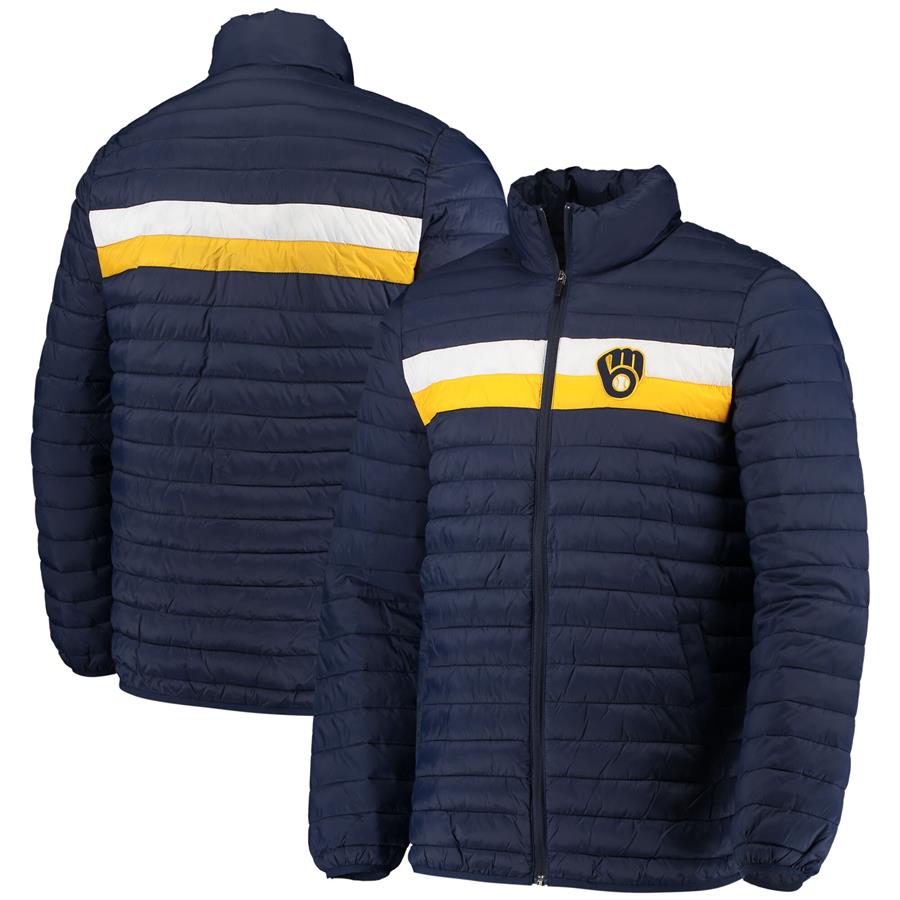 Milwaukee Brewers G-III Sports by Carl Banks Yard Line Quilted Full-Zip Jacket - Navy