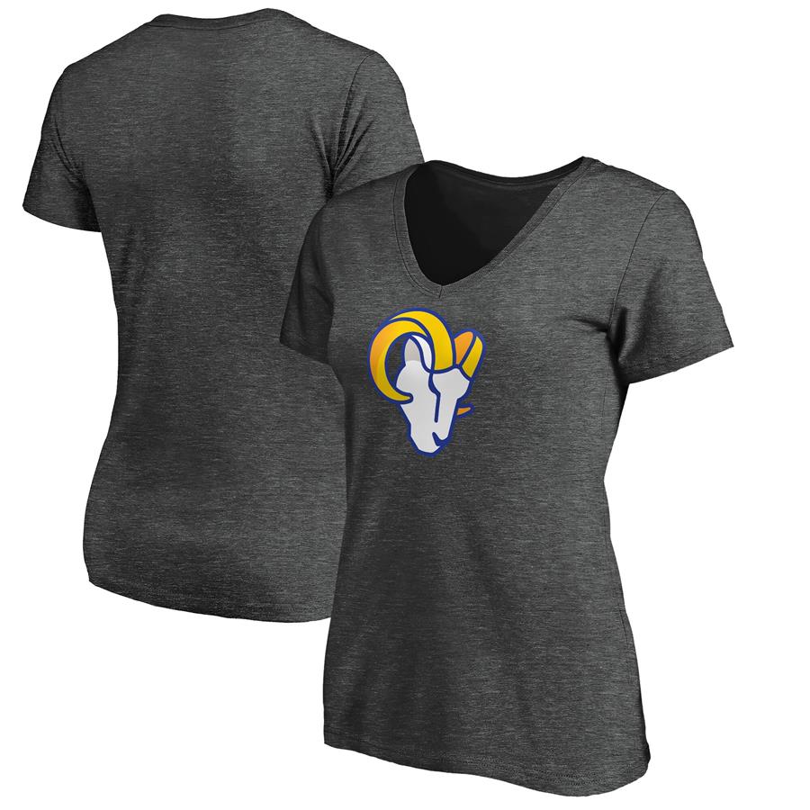 Los Angeles Rams NFL Pro Line by Fanatics Branded Women's Ram Head V-Neck T-Shirt - Heather Charcoal