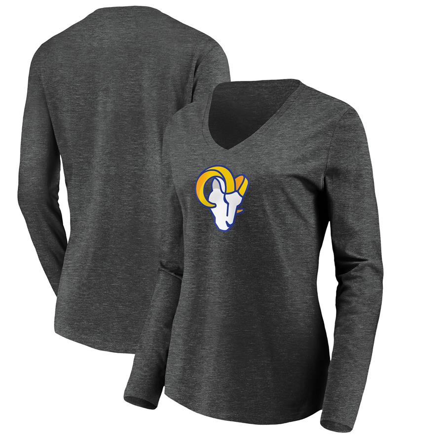 Los Angeles Rams NFL Pro Line by Fanatics Branded Women's Ram Head Long Sleeve V-Neck T-Shirt - Heather Charcoal
