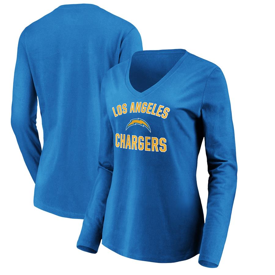 Женский лонгслив с V-вырезом Los Angeles Chargers NFL Pro Line by Fanatics Branded Victory Arch (голубой)