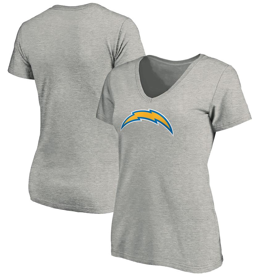 Женская футболка с V-вырезом Los Angeles Chargers NFL Pro Line by Fanatics Branded Primary Logo (серый меланж)