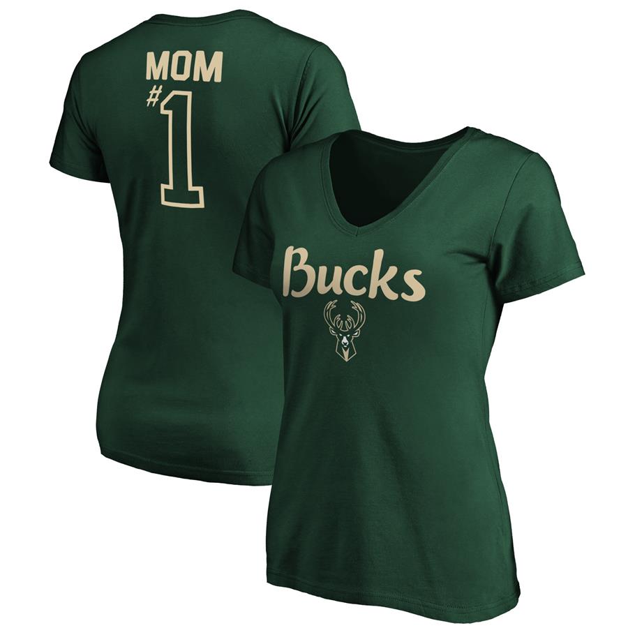 Milwaukee Bucks Fanatics Branded Women's #1 Mom Logo V-Neck T-Shirt - Hunter Green