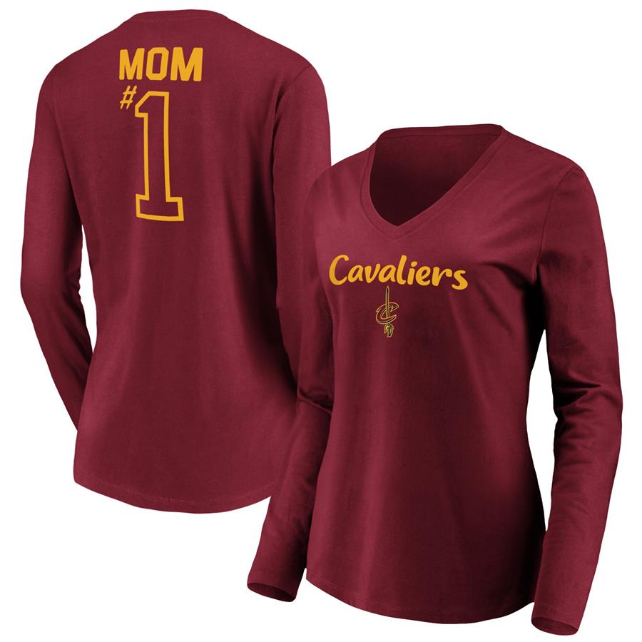 Cleveland Cavaliers Fanatics Branded Women's #1 Mom Long Sleeve V-Neck T-Shirt - Wine