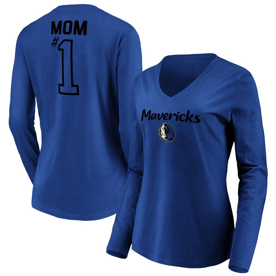 Dallas Mavericks Fanatics Branded Women's #1 Mom Long Sleeve V-Neck T-Shirt - Blue