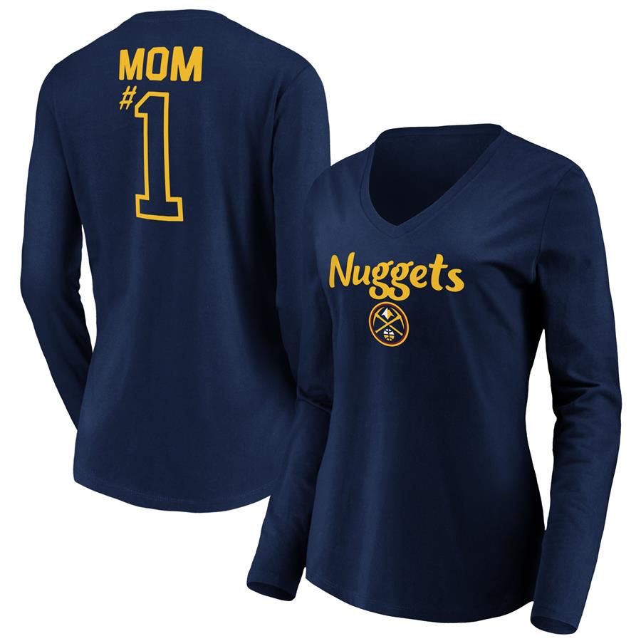 Denver Nuggets Fanatics Branded Women's #1 Mom Long Sleeve V-Neck T-Shirt - Navy