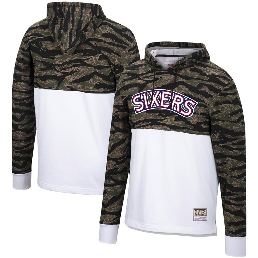 Philadelphia 76ers Mitchell & Ness Hardwood Classics Tiger Camo Pullover Hoodie - White