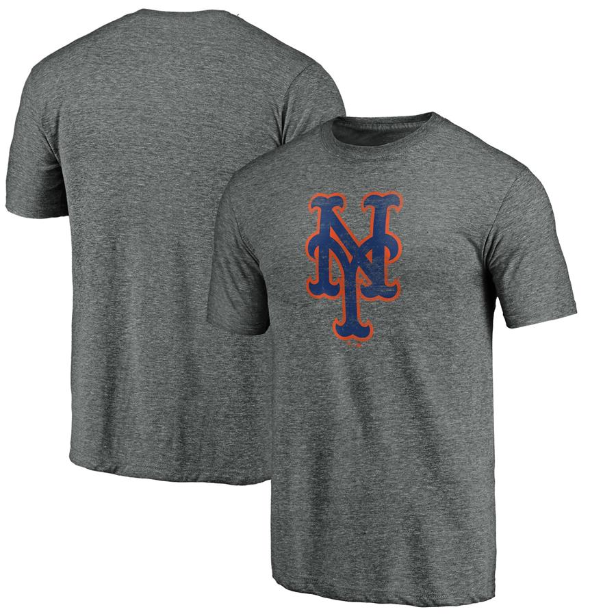 New York Mets Fanatics Branded Weathered Official Logo Tri-Blend T-Shirt - Heathered Gray