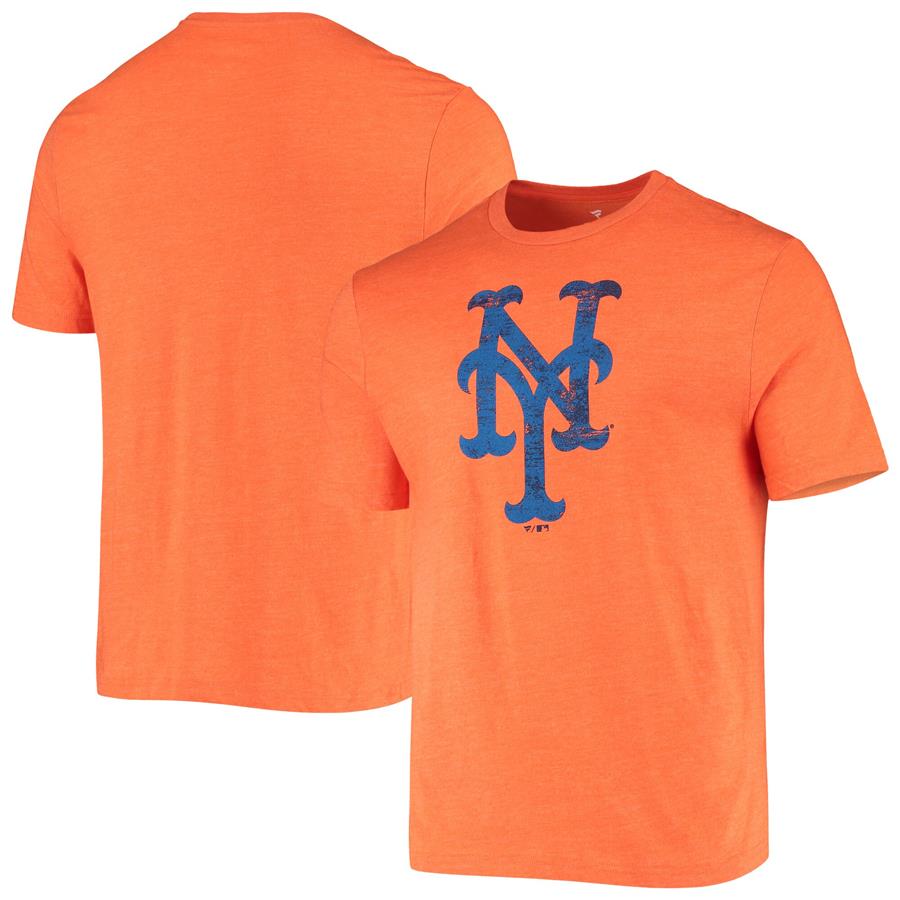 New York Mets Fanatics Branded Weathered Official Logo Tri-Blend T-Shirt - Heathered Orange