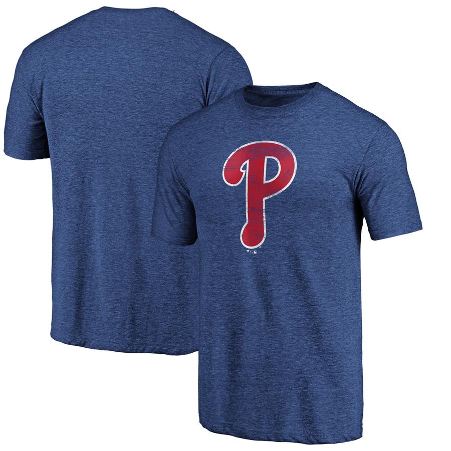 Philadelphia Phillies Fanatics Branded Weathered Official Logo Tri-Blend T-Shirt - Heathered Royal