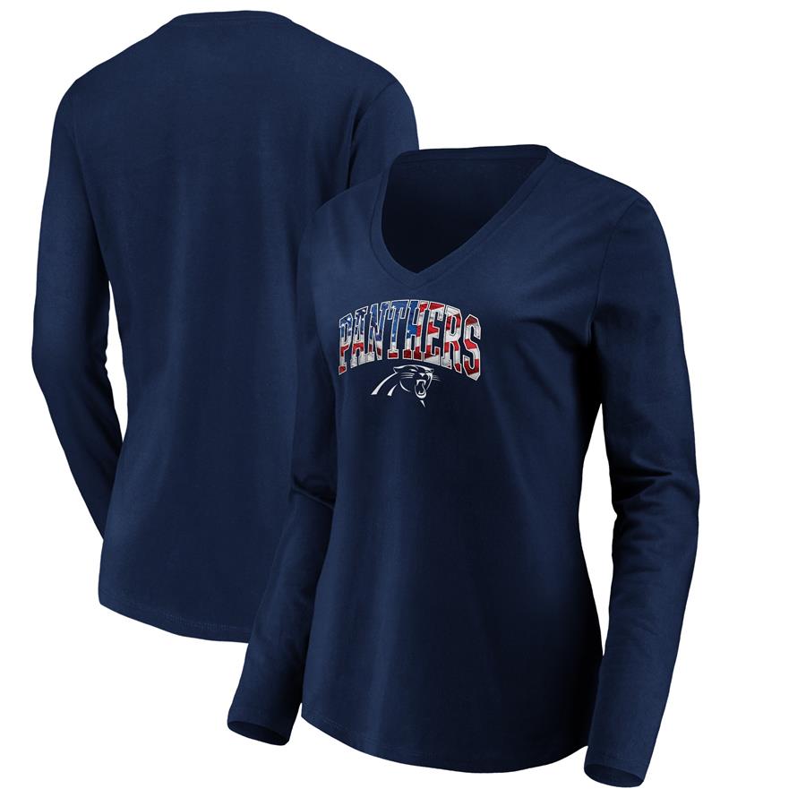 Carolina Panthers NFL Pro Line by Fanatics Branded Women's Banner Wave V-Neck Long Sleeve T-Shirt - Navy