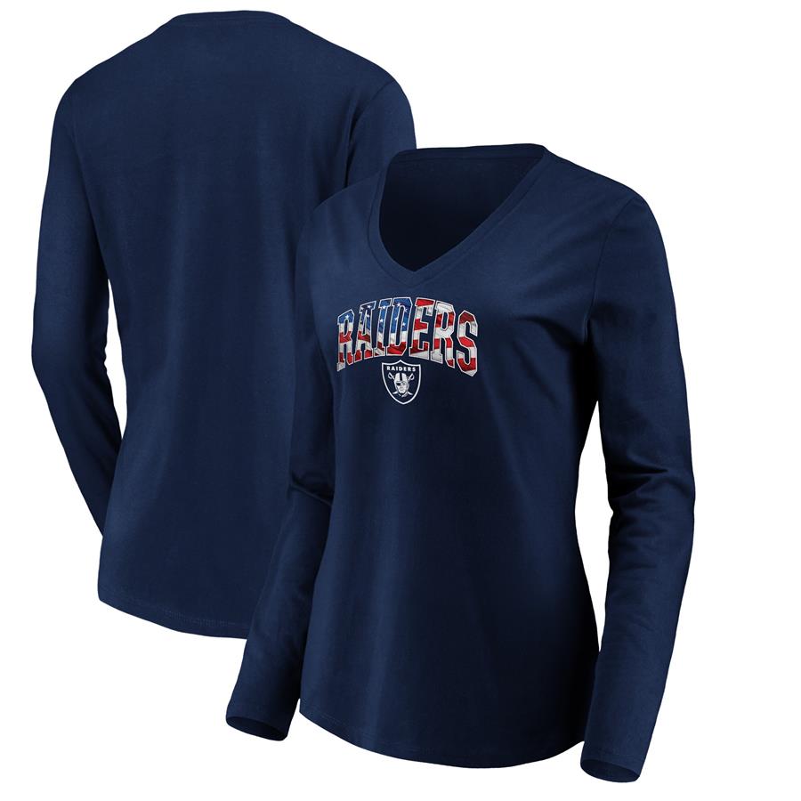 Las Vegas Raiders NFL Pro Line by Fanatics Branded Women's Banner Wave V-Neck Long Sleeve T-Shirt - Navy