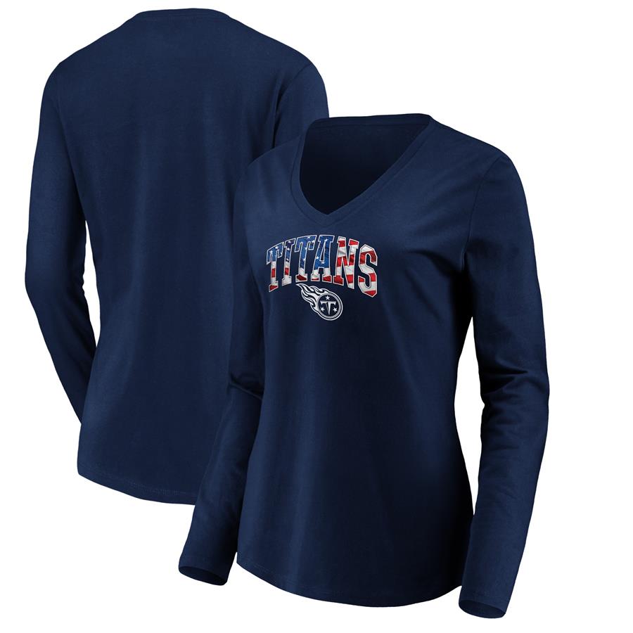 Tennessee Titans NFL Pro Line by Fanatics Branded Women's Banner Wave V-Neck Long Sleeve T-Shirt - Navy