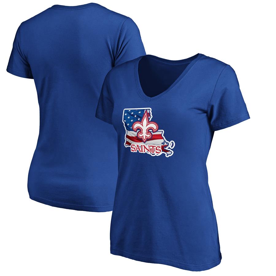 New Orleans Saints NFL Pro Line by Fanatics Branded Women's Banner State V-Neck T-Shirt - Royal