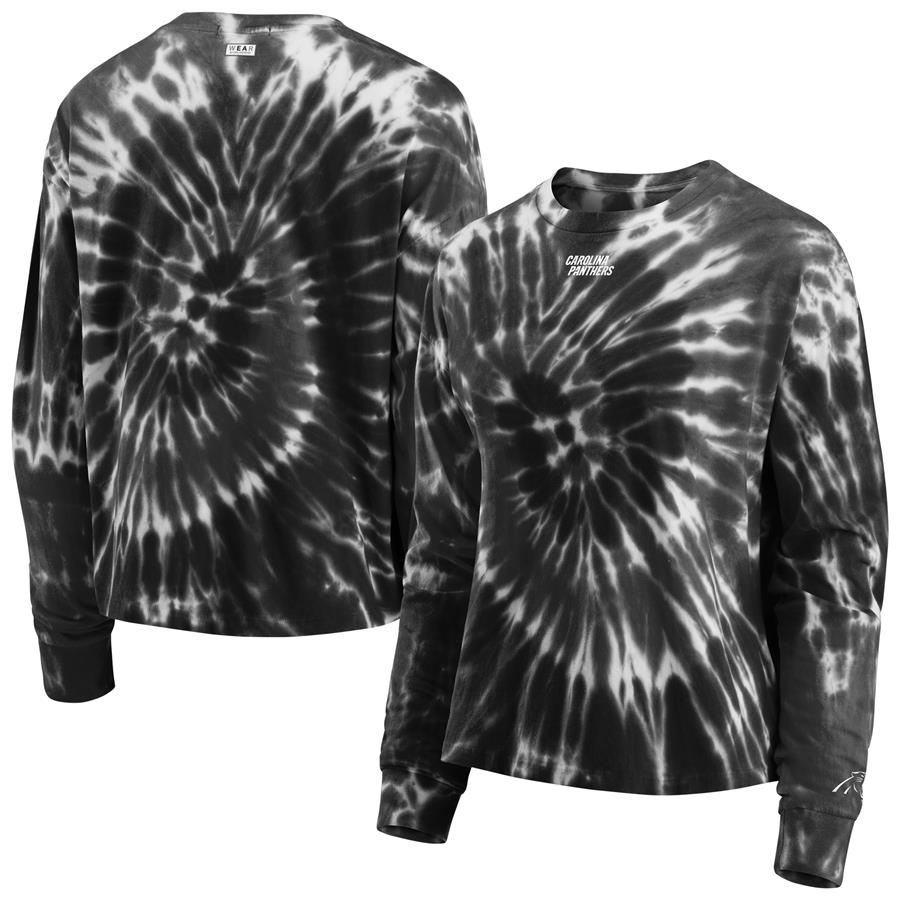 Carolina Panthers WEAR By Erin Andrews Women's Tie-Dye Long Sleeve T-Shirt - Black