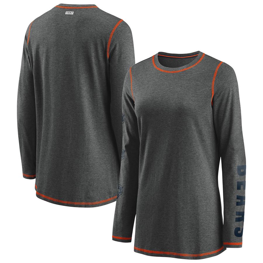 Chicago Bears WEAR By Erin Andrews Women's Contrast Stitch Tri-Blend Long Sleeve T-Shirt - Heathered Charcoal
