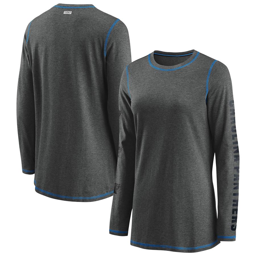 Carolina Panthers WEAR By Erin Andrews Women's Contrast Stitch Tri-Blend Long Sleeve T-Shirt - Heathered Charcoal