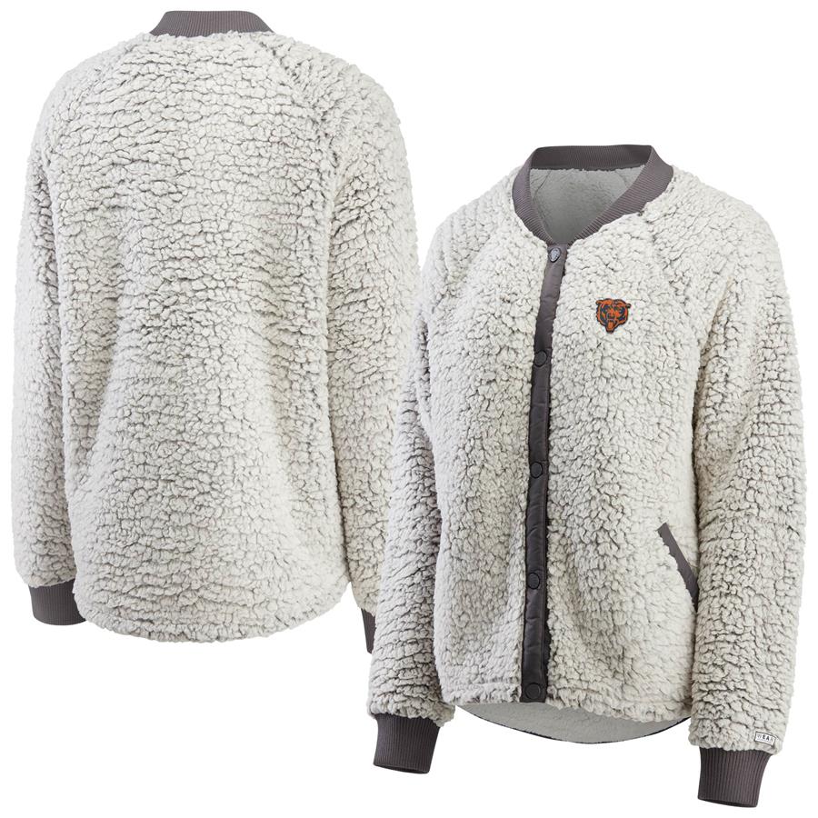 Chicago Bears WEAR By Erin Andrews Women's Sherpa Bomber Jacket - Heathered Gray