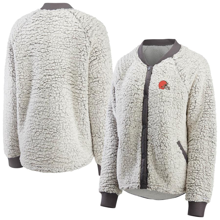 Cleveland Browns WEAR By Erin Andrews Women's Sherpa Bomber Jacket - Heathered Gray