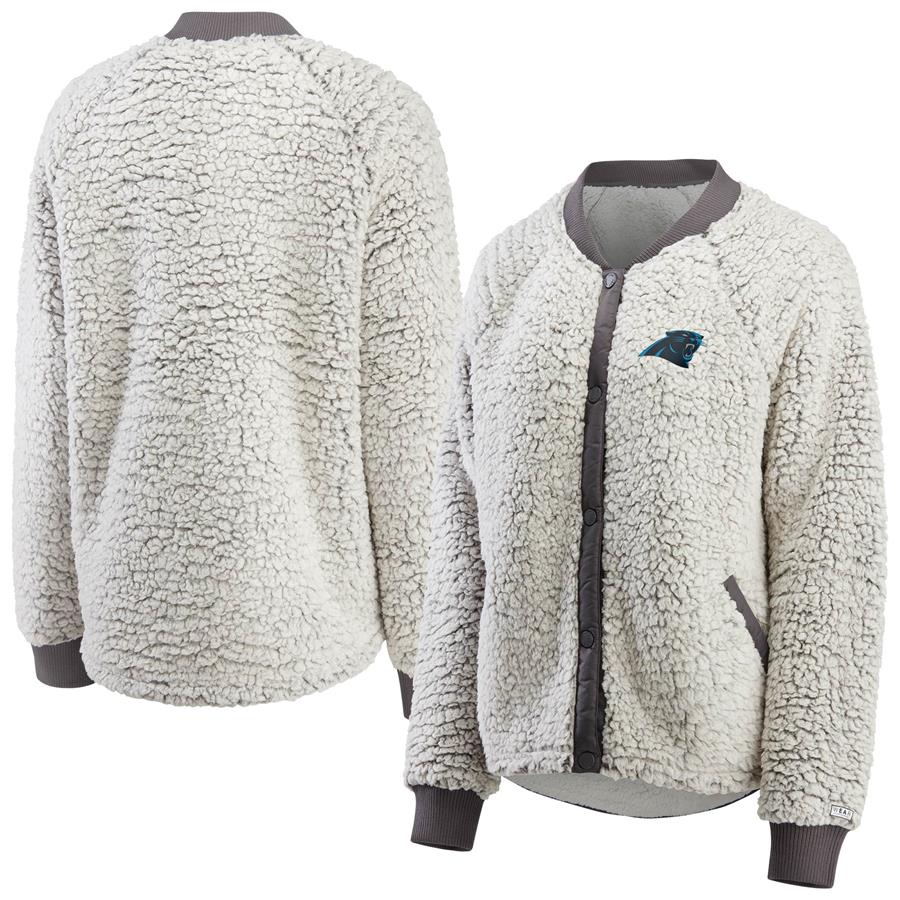 Carolina Panthers WEAR By Erin Andrews Women's Sherpa Bomber Jacket - Heathered Gray