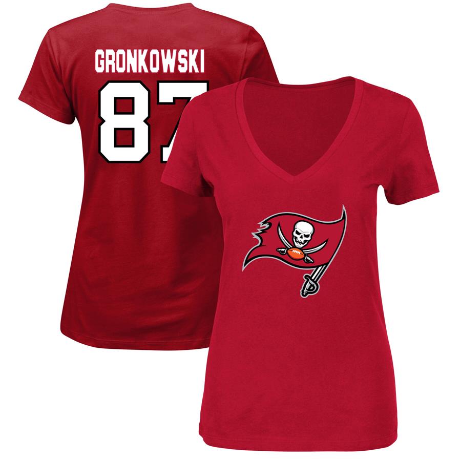 Rob Gronkowski Tampa Bay Buccaneers Women's Plus Size Fair Catch Name & Number V-Neck T-Shirt - Red