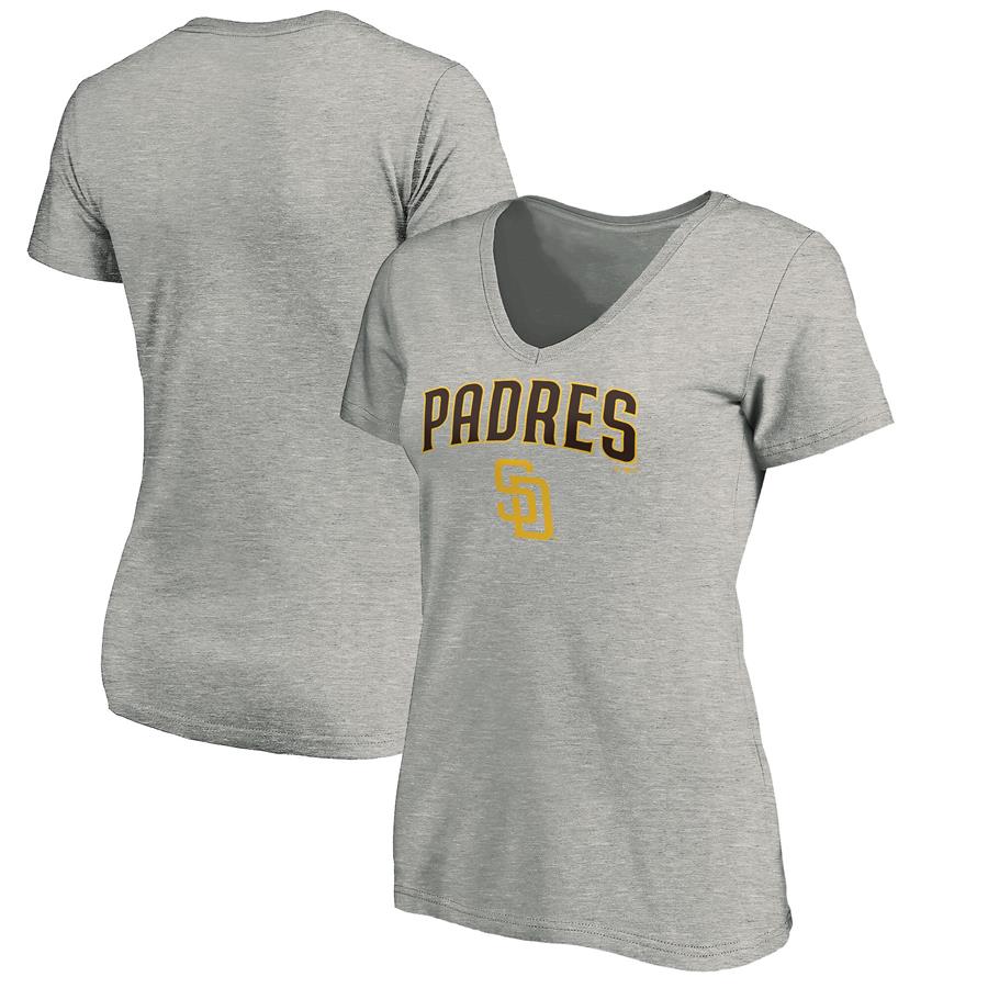 San Diego Padres Fanatics Branded Women's Core Team Lockup V-Neck T-Shirt - Heathered Gray