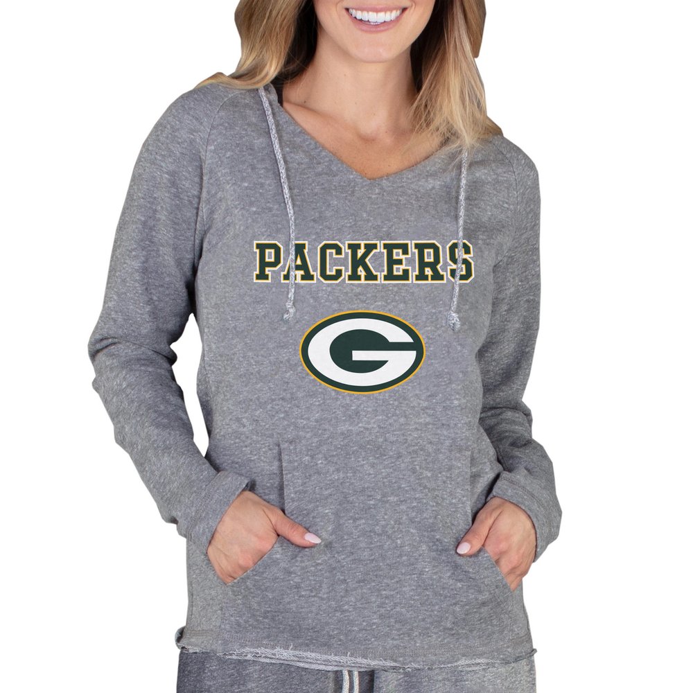Green Bay Packers Concepts Sport Women's Mainstream Hooded Long Sleeve V-Neck Top - Gray