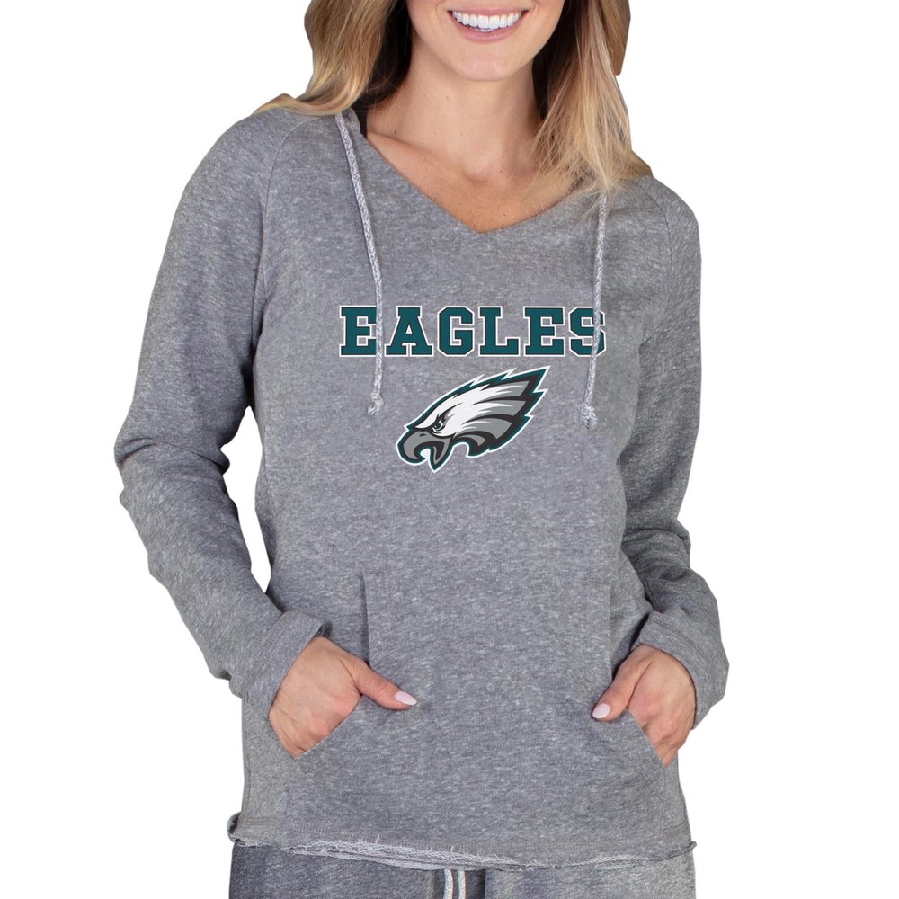 Женский лонгслив с V-вырезом с капюшоном Philadelphia Eagles Concepts Sport Mainstream (серый)