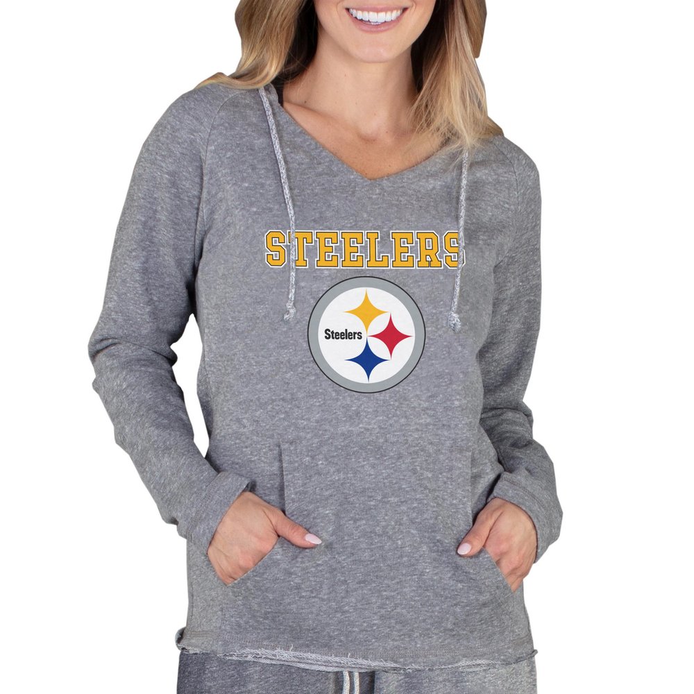 Pittsburgh Steelers Concepts Sport Women's Mainstream Hooded Long Sleeve V-Neck Top - Gray