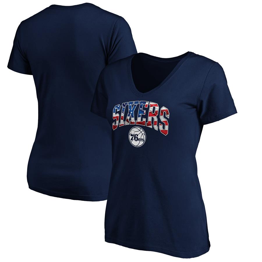 Philadelphia 76ers Fanatics Branded Women's Banner Wave V-Neck T-Shirt - Navy
