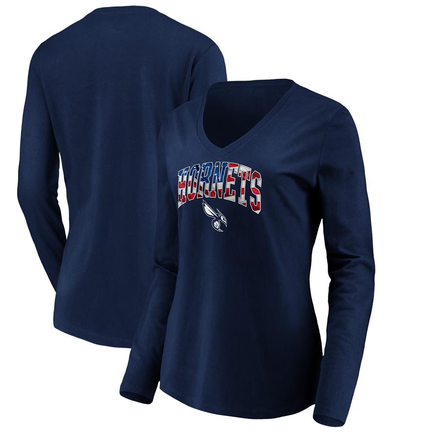 Charlotte Hornets Fanatics Branded Women's Banner Wave V-Neck Long Sleeve T-Shirt - Navy