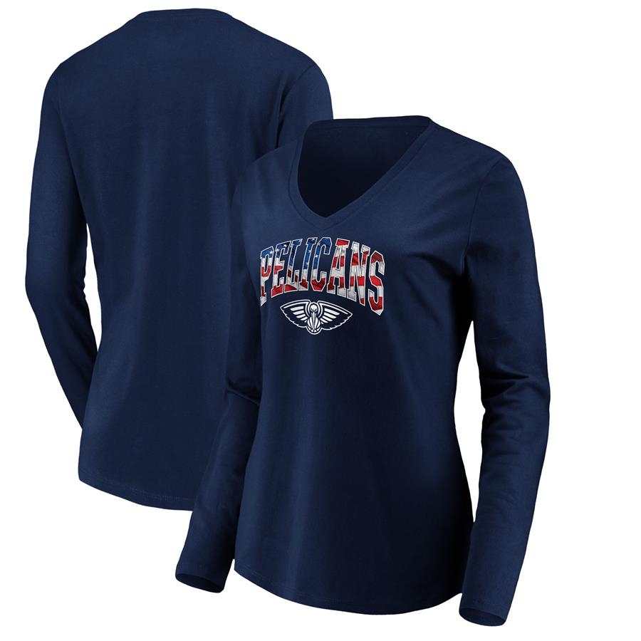 New Orleans Pelicans Fanatics Branded Women's Banner Wave V-Neck Long Sleeve T-Shirt - Navy