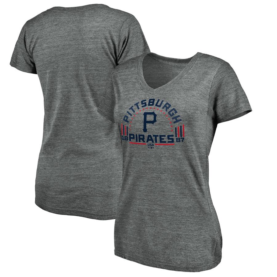 Pittsburgh Pirates Fanatics Branded Women's Team Freedom Tri-Blend V-Neck T-Shirt - Heathered Gray