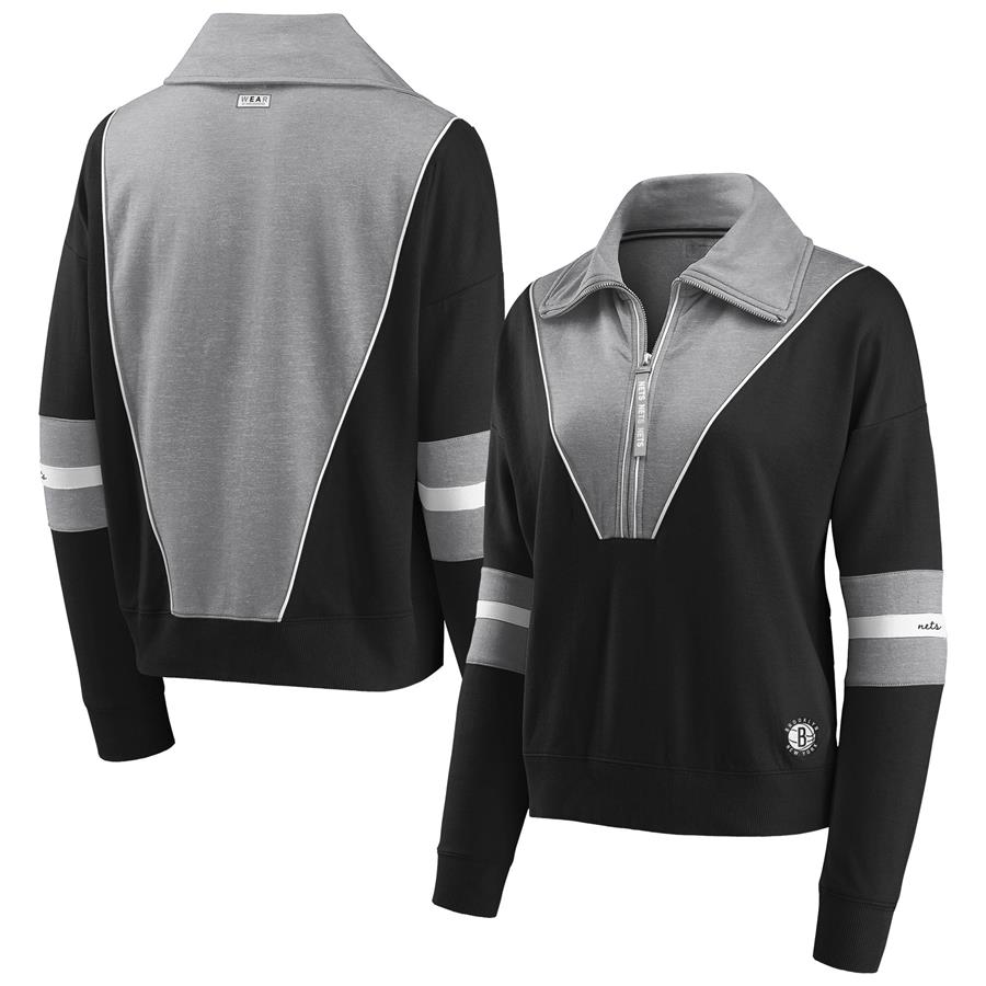 Brooklyn Nets WEAR by Erin Andrews Women's Colorblocked Half-Zip Jacket - Black