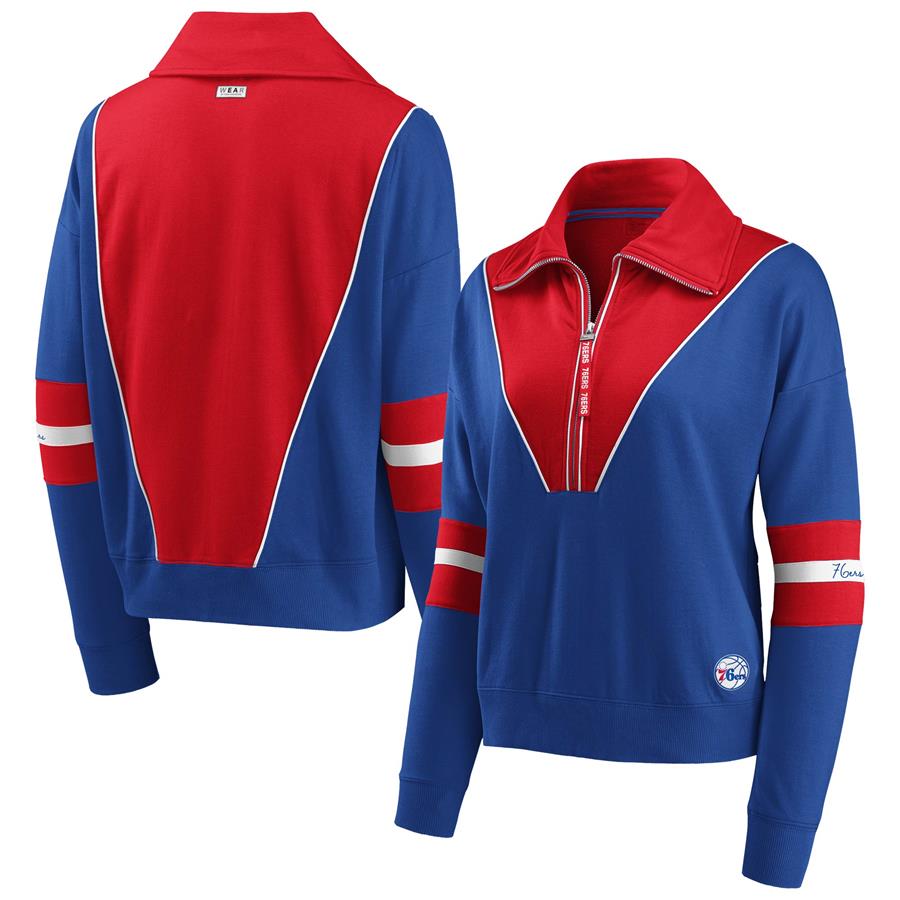 Philadelphia 76ers WEAR by Erin Andrews Women's Colorblocked Half-Zip Jacket - Royal